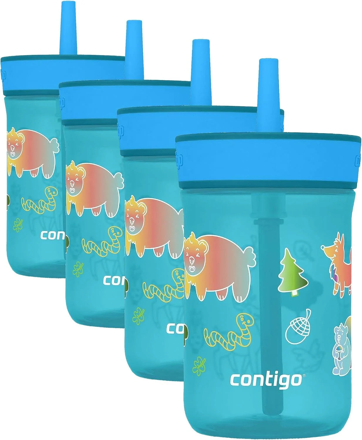 Contigo Kids’ Leighton Straw Tumbler with Spill-Proof Leak-Proof Lid 14oz Juniper/Blue Forest