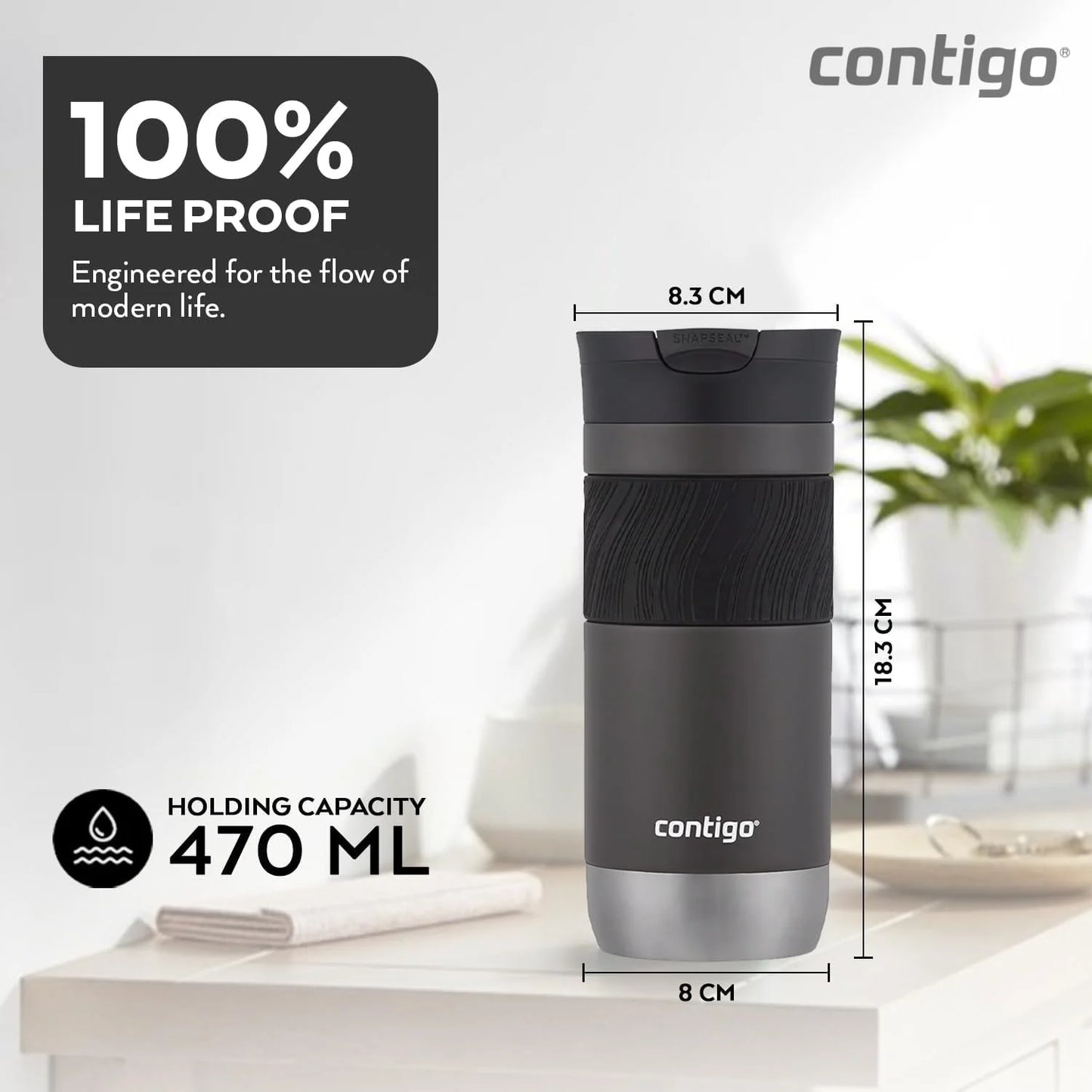 Contigo Byron 2.0 Thermo, Stainless Steel Insulated Snapseal Closure, Coffee Mug to go, 100% Leak Proof, Dishwasher Safe lid, BPA Free, Keeps Warm up to 6 Hours, 470 ml