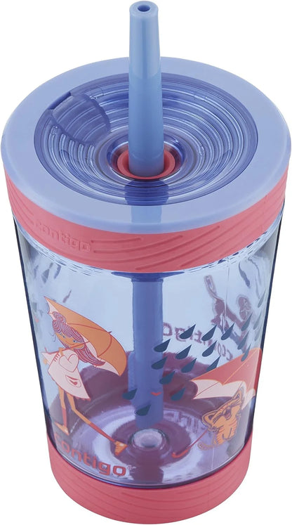 Contigo Kids’ Leighton Straw Tumbler with Spill-Proof Leak-Proof Lid 14oz Juniper/Blue Forest