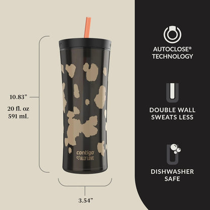 Contigo x Ally Love Shake & Go Tumbler, Autoclose Lid, Leak Proof, 20oz, Licorice