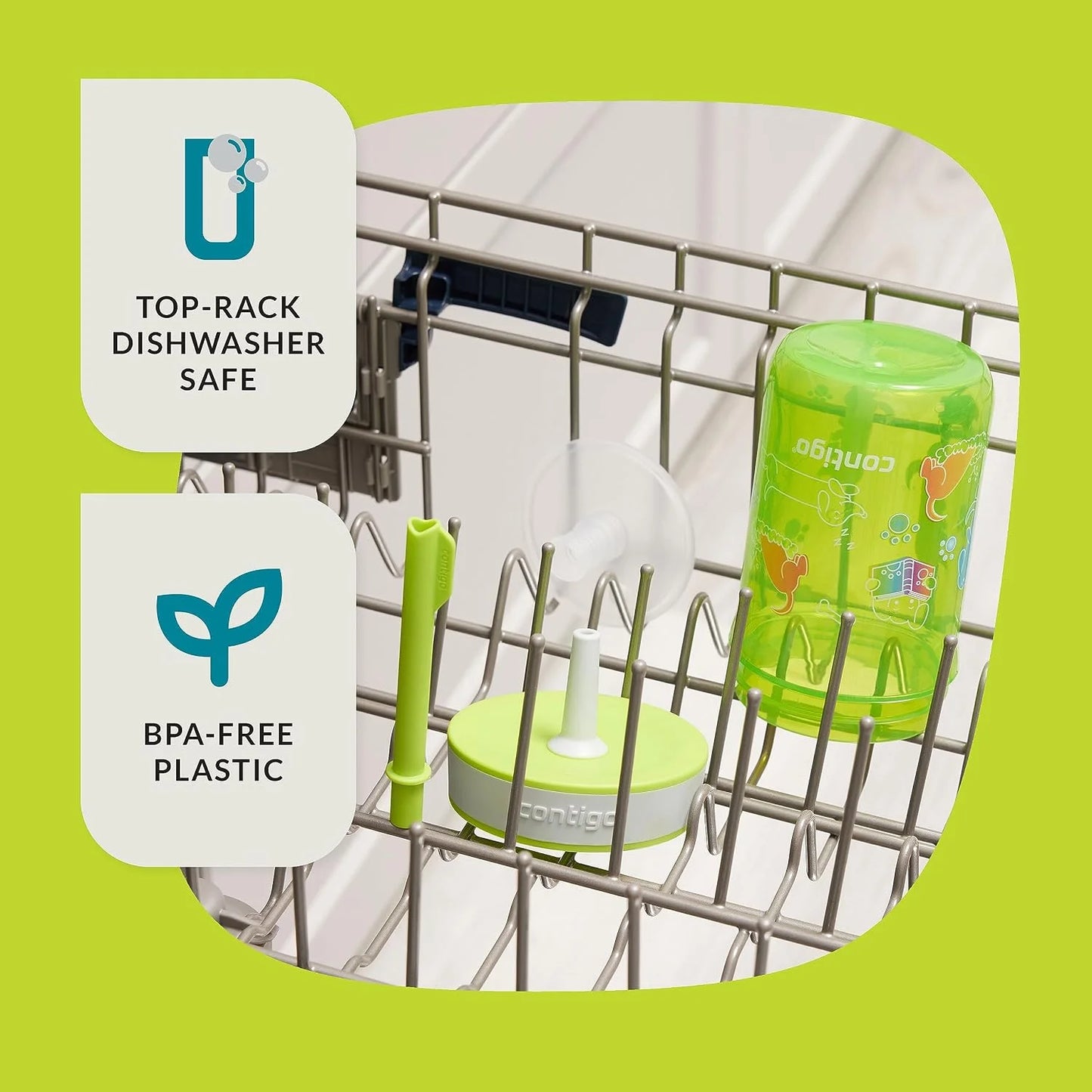 Contigo Kids’ Leighton Straw Tumbler with Spill-Proof Leak-Proof Lid 14oz Juniper/Blue Forest