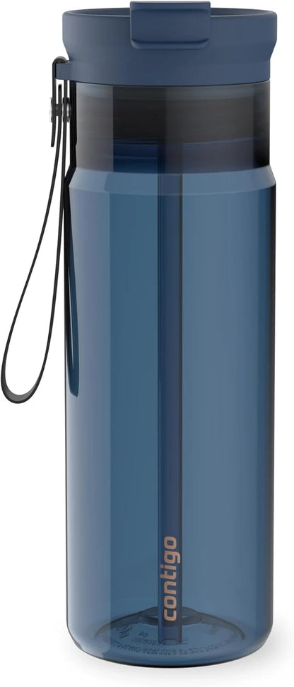 Contigo DualSip 24 oz Tritan Plastic Water Bottle with Carry Strap & 2-in-1 Leakproof Lid (Straw or Spout), BPA-Free, Dishwasher Safe