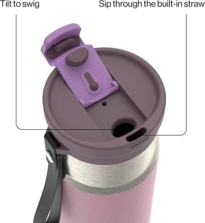 Contigo DualSip 16 oz Compact Stainless Steel Vacuum-Insulated Water Bottle with 2-in-1 Leakproof Lid (Straw or Spout), BPA-Free & Lead-Free, Dishwasher Safe