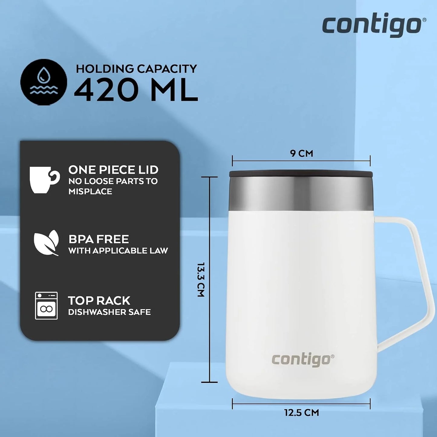 Contigo Stainless Steel Insulated Coffee Mug with Handle, Keeps Drinks Hot for Up to 5 Hours, 410 ml