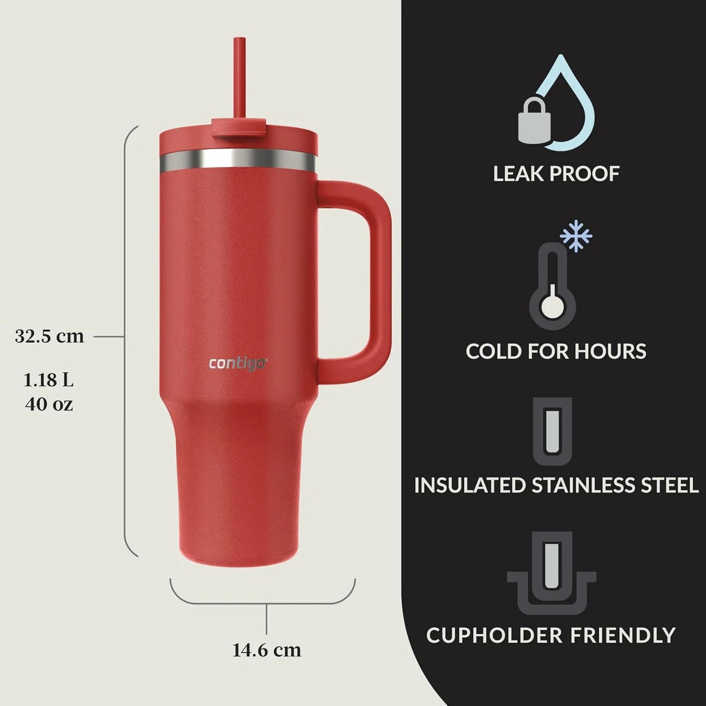 Contigo Streeterville 40oz Tumbler, Stainless Steel Vacuum Insulated, Leak-Proof, Cold for 29 Hours, Salt