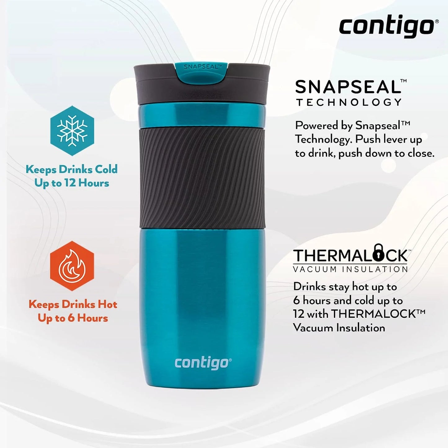 Contigo Byron Snapseal Travel Mug, Stainless Steel Thermal mug, vacuum flask, leakproof tumbler, coffee mug with BPA free Easy-Clean Lid, 470 ml, Vivacious