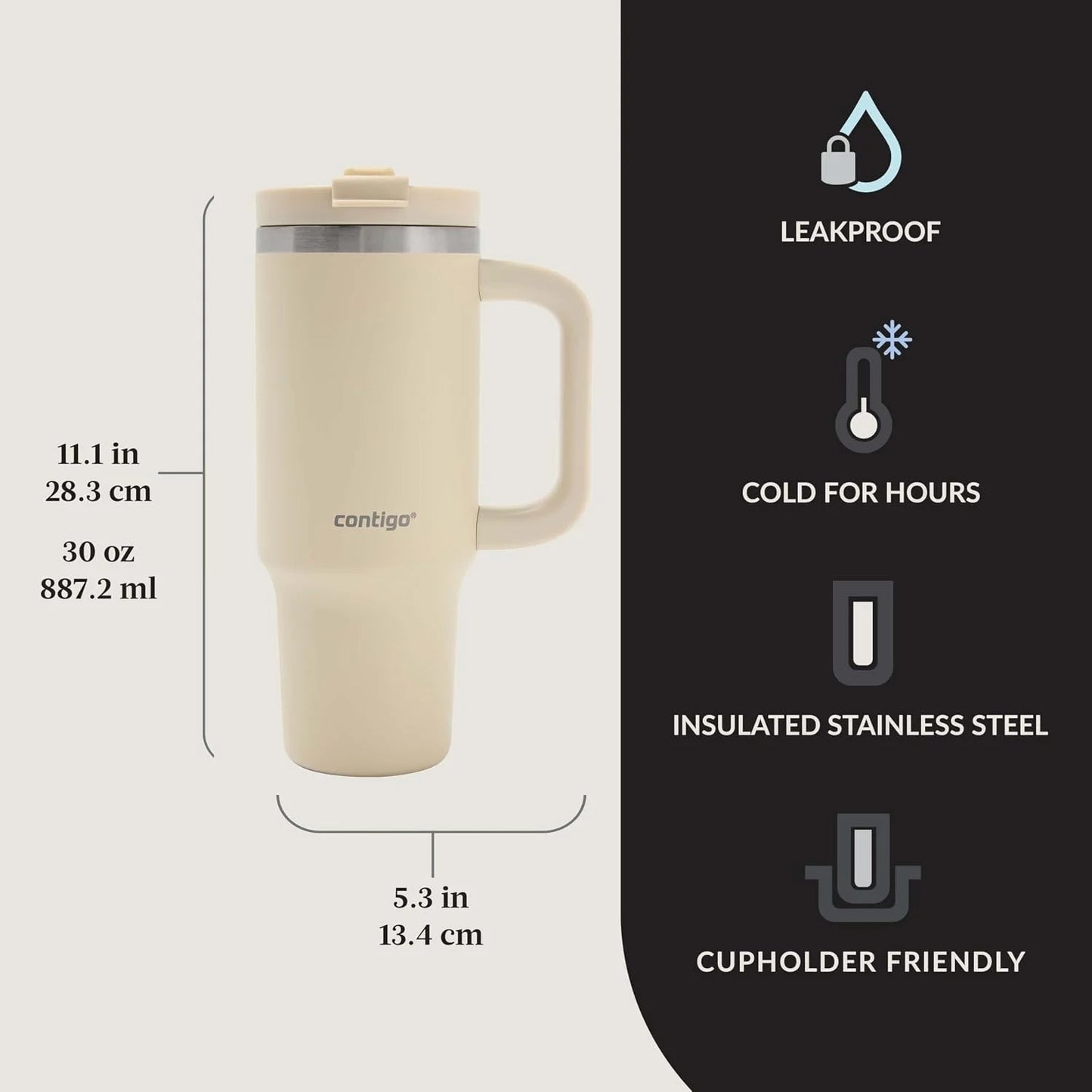 Contigo Streeterville 30oz Tumbler, Stainless Steel Vacuum Insulated, Leak-Proof, Cold for 29 Hours, Fits in cupholders, Cucumber