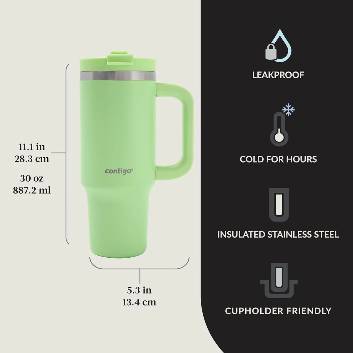 Contigo Streeterville 30oz Tumbler, Stainless Steel Vacuum Insulated, Leak-Proof, Cold for 29 Hours, Fits in cupholders, Cucumber