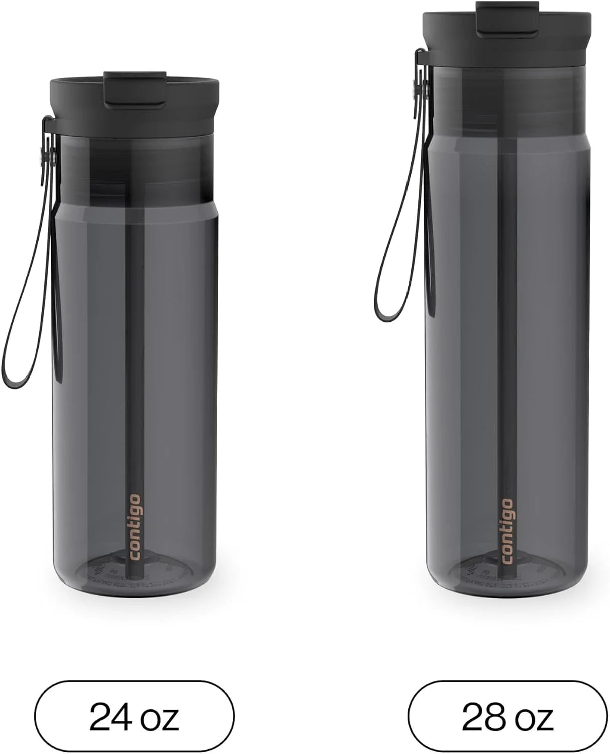Contigo DualSip 24 oz Tritan Plastic Water Bottle with Carry Strap & 2-in-1 Leakproof Lid (Straw or Spout), BPA-Free, Dishwasher Safe