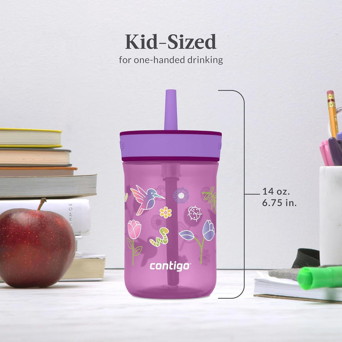 Contigo Kids’ Leighton Straw Tumbler with Spill-Proof Leak-Proof Lid 14oz Juniper/Blue Forest