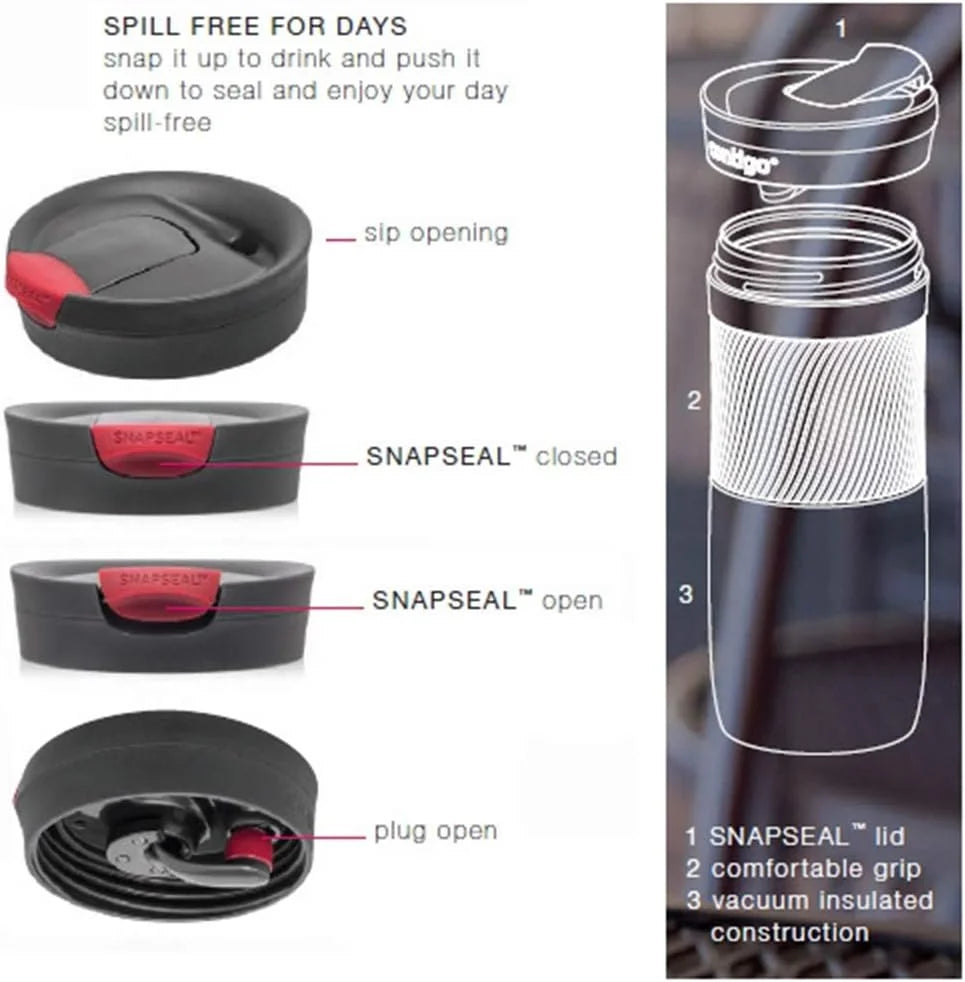 Contigo Byron Snapseal Travel Mug, Stainless Steel Thermal mug, vacuum flask, leakproof tumbler, coffee mug with BPA free Easy-Clean Lid, 470 ml, Vivacious
