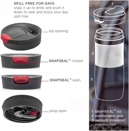 Contigo Byron Snapseal Travel Mug, Stainless Steel Thermal mug, vacuum flask, leakproof tumbler, coffee mug with BPA free Easy-Clean Lid, 470 ml, Vivacious