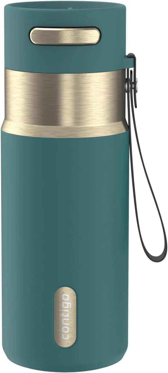 Contigo AutoSeal 24 oz Stainless Steel Vacuum-Insulated Water Bottle with Leakproof Push-Button Spout & Lock, Carry Strap, BPA-Free & Lead-Free, Dishwasher Safe