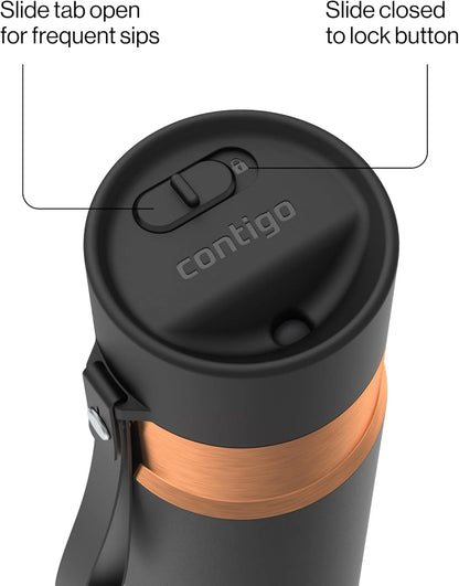 Contigo AutoSeal 24 oz Stainless Steel Vacuum-Insulated Water Bottle with Leakproof Push-Button Spout & Lock, Carry Strap, BPA-Free & Lead-Free, Dishwasher Safe