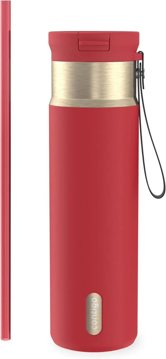 Contigo SnapSeal 24 oz Stainless Steel Vacuum-Insulated Water Bottle with Leakproof AutoClose Lid, Carry Strap & Reusable Straw, BPA-Free & Lead-Free, Dishwasher Safe