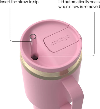 Contigo SnapSeal 30 oz Stainless Steel Vacuum-Insulated Tumbler with Handle & Reusable Straw, Leakproof AutoClose Lid, Cup Holder Friendly, BPA-Free & Lead-Free, Dishwasher Safe