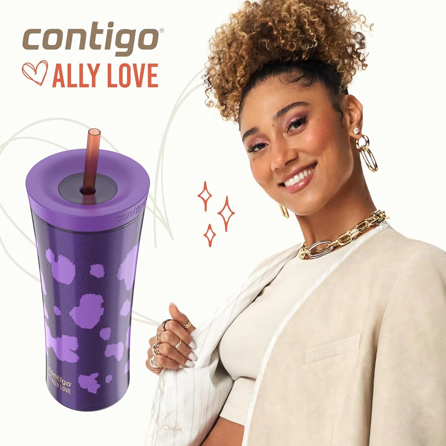 Contigo x Ally Love Shake & Go Tumbler, Autoclose Lid, Leak Proof, 20oz, Licorice