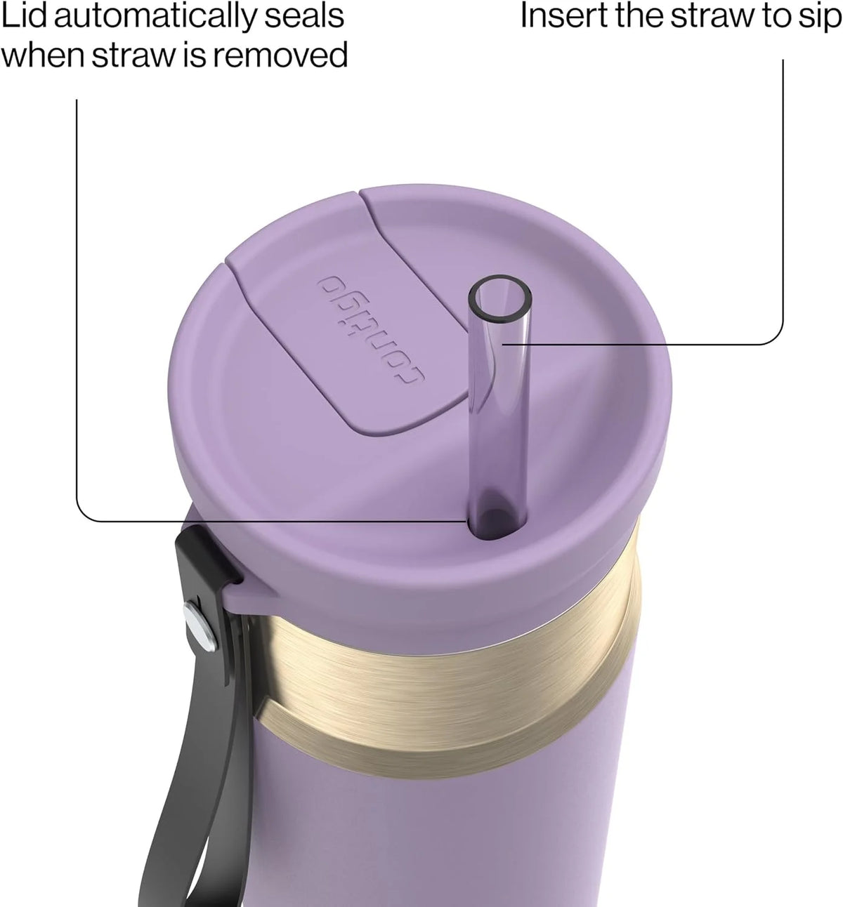 Contigo SnapSeal 24 oz Stainless Steel Vacuum-Insulated Water Bottle with Leakproof AutoClose Lid, Carry Strap & Reusable Straw, BPA-Free & Lead-Free, Dishwasher Safe