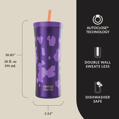 Contigo x Ally Love Shake & Go Tumbler, Autoclose Lid, Leak Proof, 20oz, Licorice
