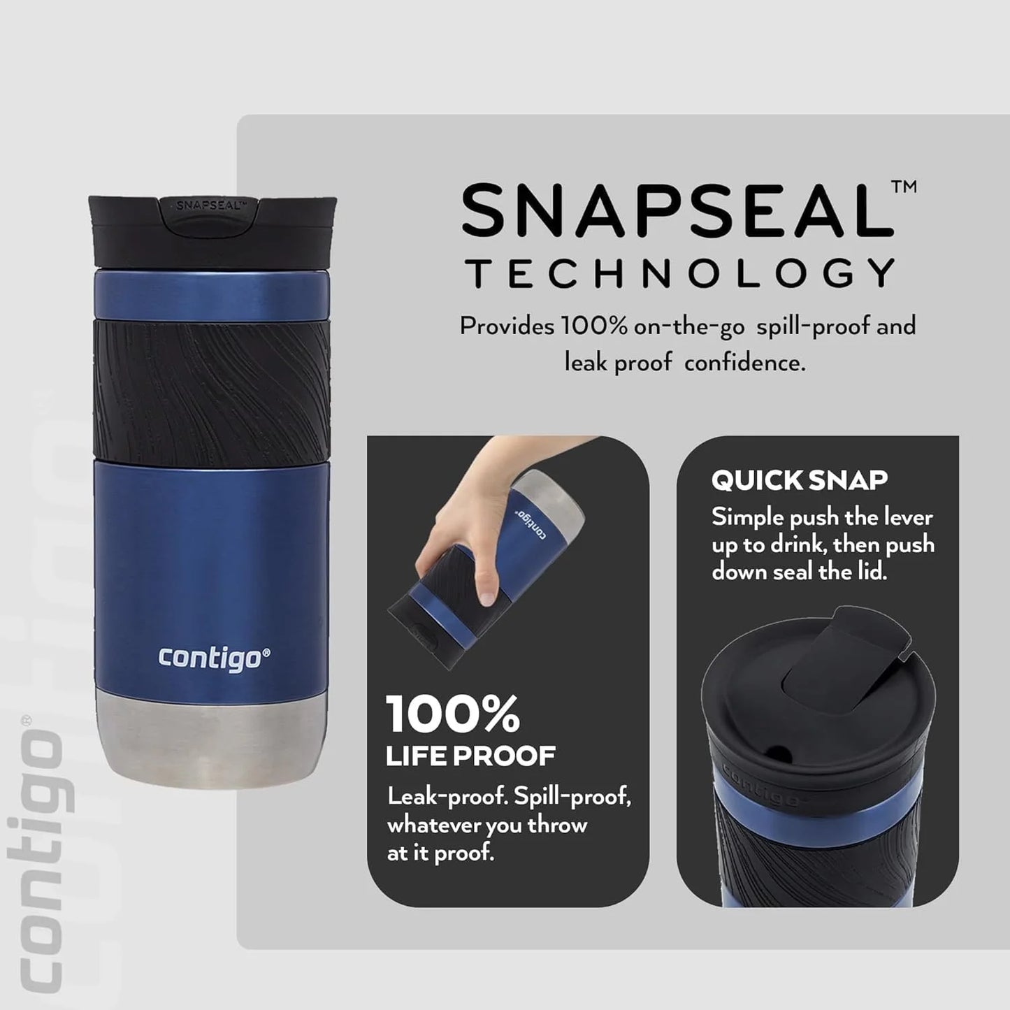 Contigo Byron 2.0 Thermo Mug, Stainless Steel Insulated Mug with Snapseal Closure, Coffee Mug to go, 100% Leak Proof, Dishwasher Safe lid, BPA Free, Keeps Drinks Warm for Hours