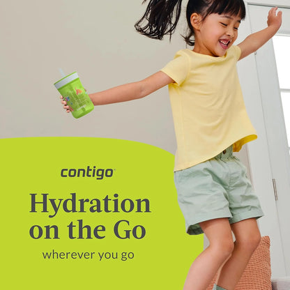 Contigo Kids’ Leighton Straw Tumbler with Spill-Proof Leak-Proof Lid 14oz Juniper/Blue Forest