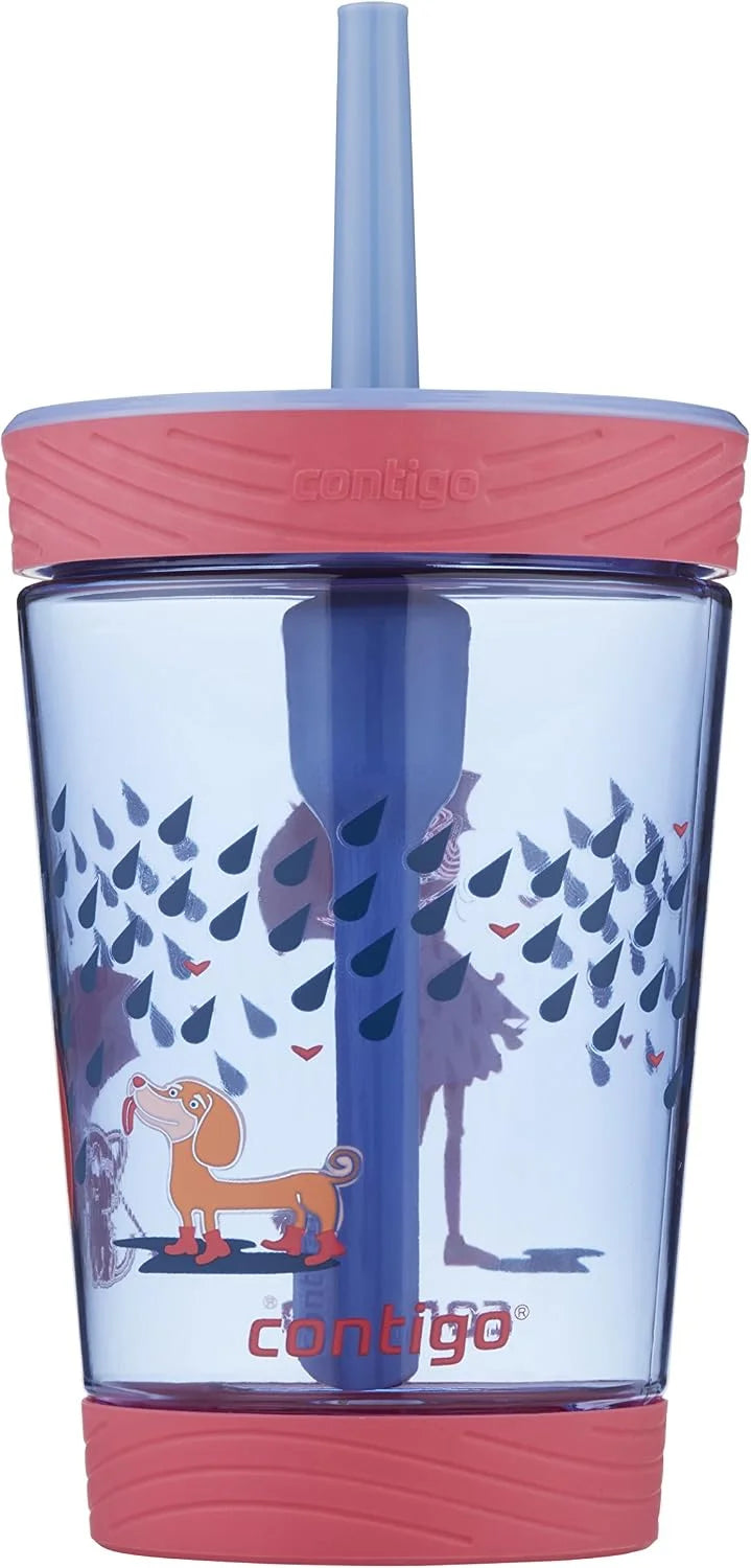 Contigo Kids’ Leighton Straw Tumbler with Spill-Proof Leak-Proof Lid 14oz Juniper/Blue Forest