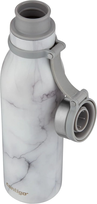 Contigo Matterhorn Vaccum Insulated Stainless Steel Water Bottle with Leak-Proof Chug Cap, Drinks Stay Cold up to 24 Hours or Hot up to 10 Hours, Fits Most Cup Holders, 20oz White Marble