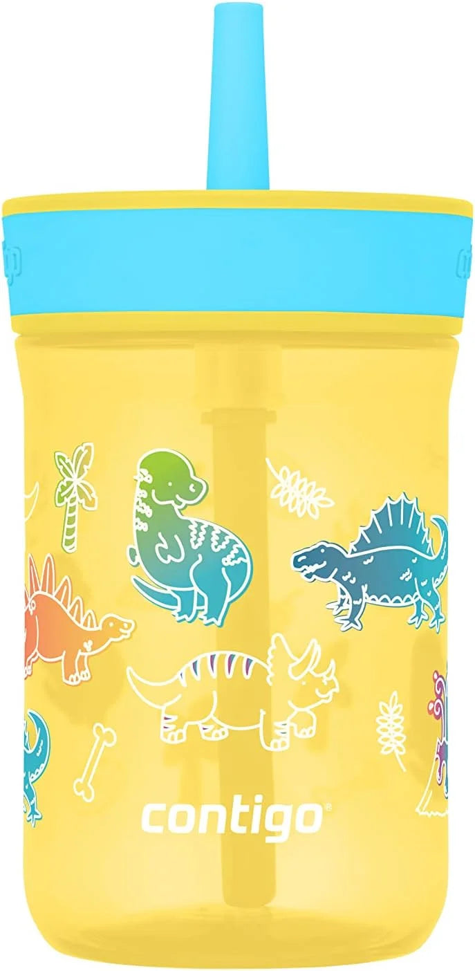 Contigo Kids’ Leighton Straw Tumbler with Spill-Proof Leak-Proof Lid 14oz Juniper/Blue Forest