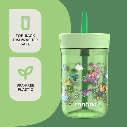 Contigo Kids’ Leighton Straw Tumbler with Spill-Proof Leak-Proof Lid 14oz Juniper/Blue Forest