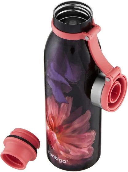 Contigo Matterhorn Vaccum Insulated Stainless Steel Water Bottle with Leak-Proof Chug Cap, Drinks Stay Cold up to 24 Hours or Hot up to 10 Hours, Fits Most Cup Holders, 20oz White Marble