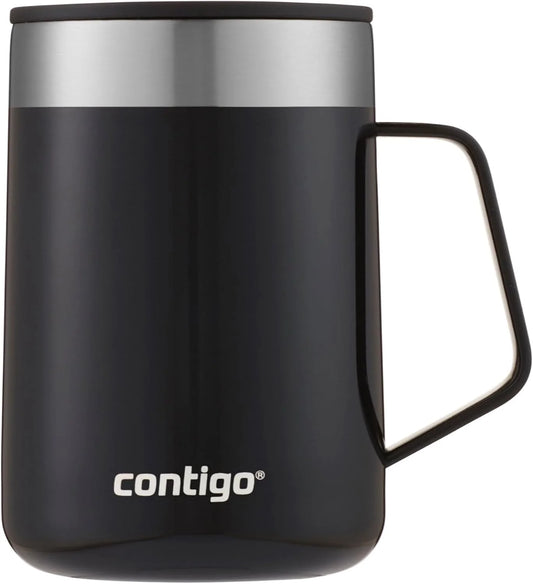 Contigo Streeterville Stainless Steel Mug with Handle and Splash-Proof Lid, Vacuum-Insulated Metal Cup for Coffee and Tea with Handle and Grip Base to Prevent Slipping, Licorice, 14 oz (414 mL)