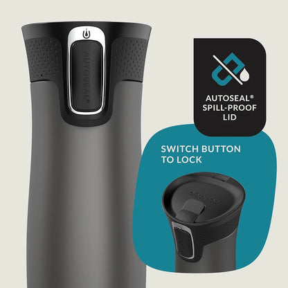 Contigo West Loop 2.0 Leak-Proof Spill-Proof Insulated Stainless Steel Travel Mug, 16oz., 2 Pack, Agave Metallic & Sake Metallic
