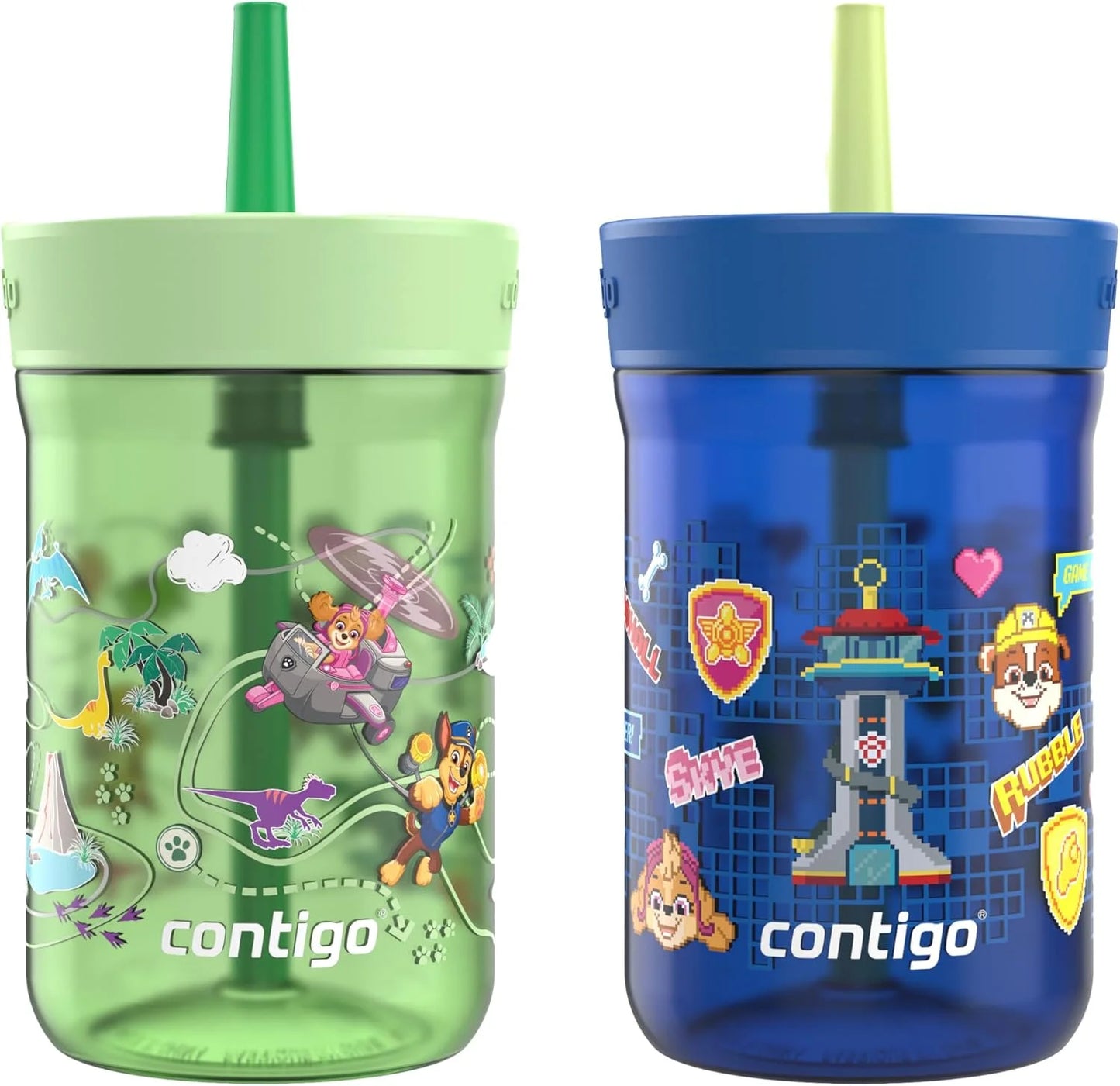Contigo Kids’ Leighton Straw Tumbler with Spill-Proof Leak-Proof Lid 14oz Juniper/Blue Forest