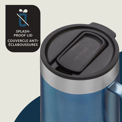 Contigo Streeterville Stainless Steel Mug with Handle and Splash-Proof Lid, Vacuum-Insulated Metal Cup for Coffee and Tea with Handle and Grip Base to Prevent Slipping, Licorice, 14 oz (414 mL)