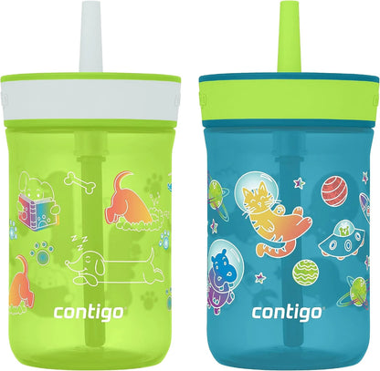 Contigo Kids’ Leighton Straw Tumbler with Spill-Proof Leak-Proof Lid 14oz Juniper/Blue Forest