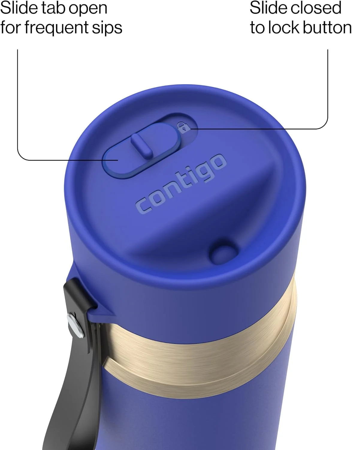 Contigo AutoSeal 24 oz Stainless Steel Vacuum-Insulated Water Bottle with Leakproof Push-Button Spout & Lock, Carry Strap, BPA-Free & Lead-Free, Dishwasher Safe