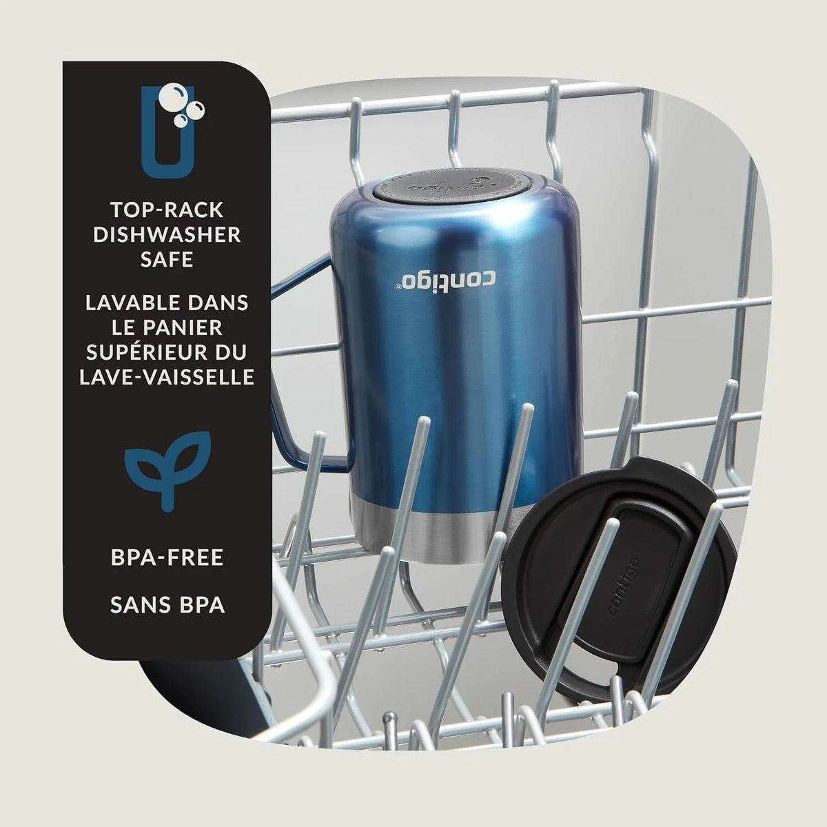 Contigo Streeterville Stainless Steel Mug with Handle and Splash-Proof Lid, Vacuum-Insulated Metal Cup for Coffee and Tea with Handle and Grip Base to Prevent Slipping, Licorice, 14 oz (414 mL)