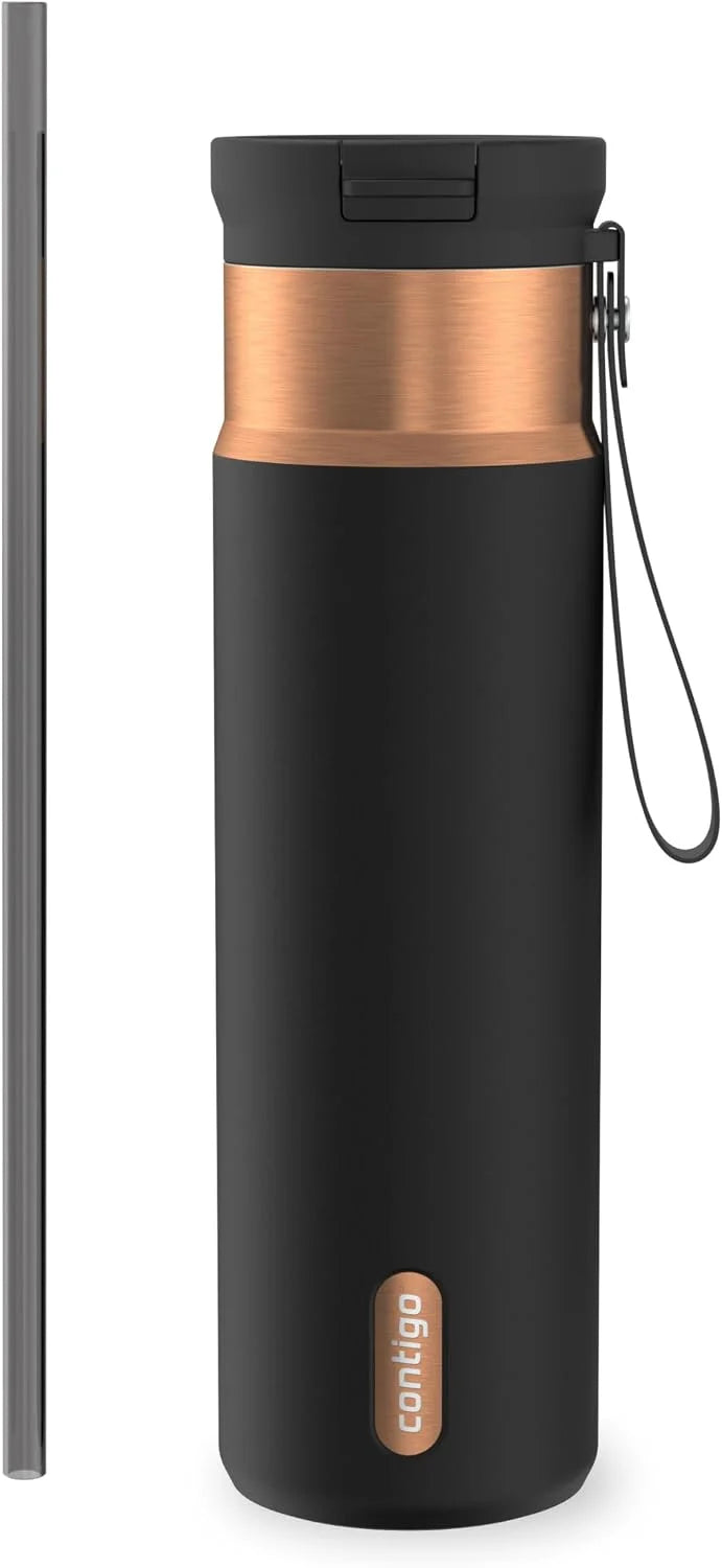 Contigo SnapSeal 24 oz Stainless Steel Vacuum-Insulated Water Bottle with Leakproof AutoClose Lid, Carry Strap & Reusable Straw, BPA-Free & Lead-Free, Dishwasher Safe