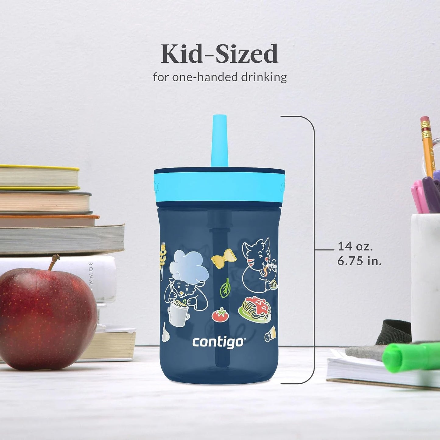 Contigo Kids’ Leighton Straw Tumbler with Spill-Proof Leak-Proof Lid 14oz Juniper/Blue Forest