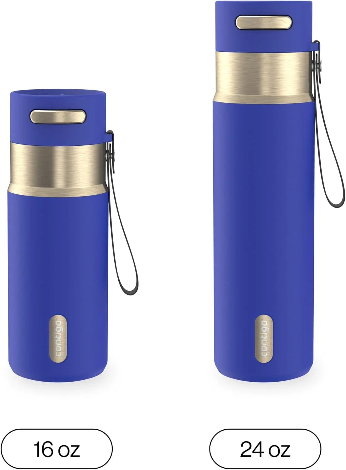 Contigo AutoSeal 24 oz Stainless Steel Vacuum-Insulated Water Bottle with Leakproof Push-Button Spout & Lock, Carry Strap, BPA-Free & Lead-Free, Dishwasher Safe