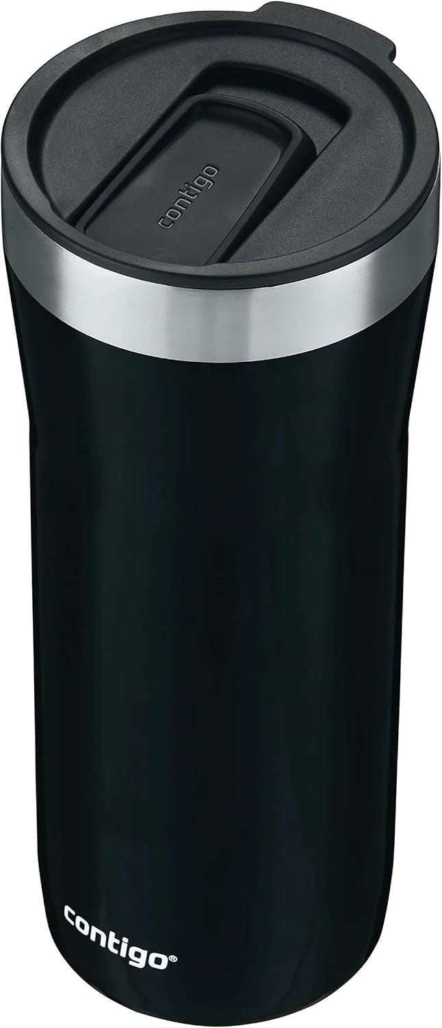 Contigo Streeterville Stainless Steel Vacuum-Insulated Tumbler with Straw and Splash-Proof Slider Lid, Keeps Drinks Hot up to 8hrs or Cold for 24hrs, Great for Travel/Work/School, 24oz Blue Corn