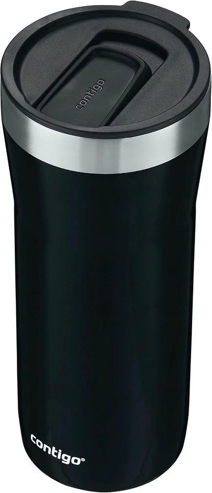 Contigo Streeterville Stainless Steel Vacuum-Insulated Tumbler with Straw and Splash-Proof Slider Lid, Keeps Drinks Hot up to 8hrs or Cold for 24hrs, Great for Travel/Work/School, 24oz Blue Corn