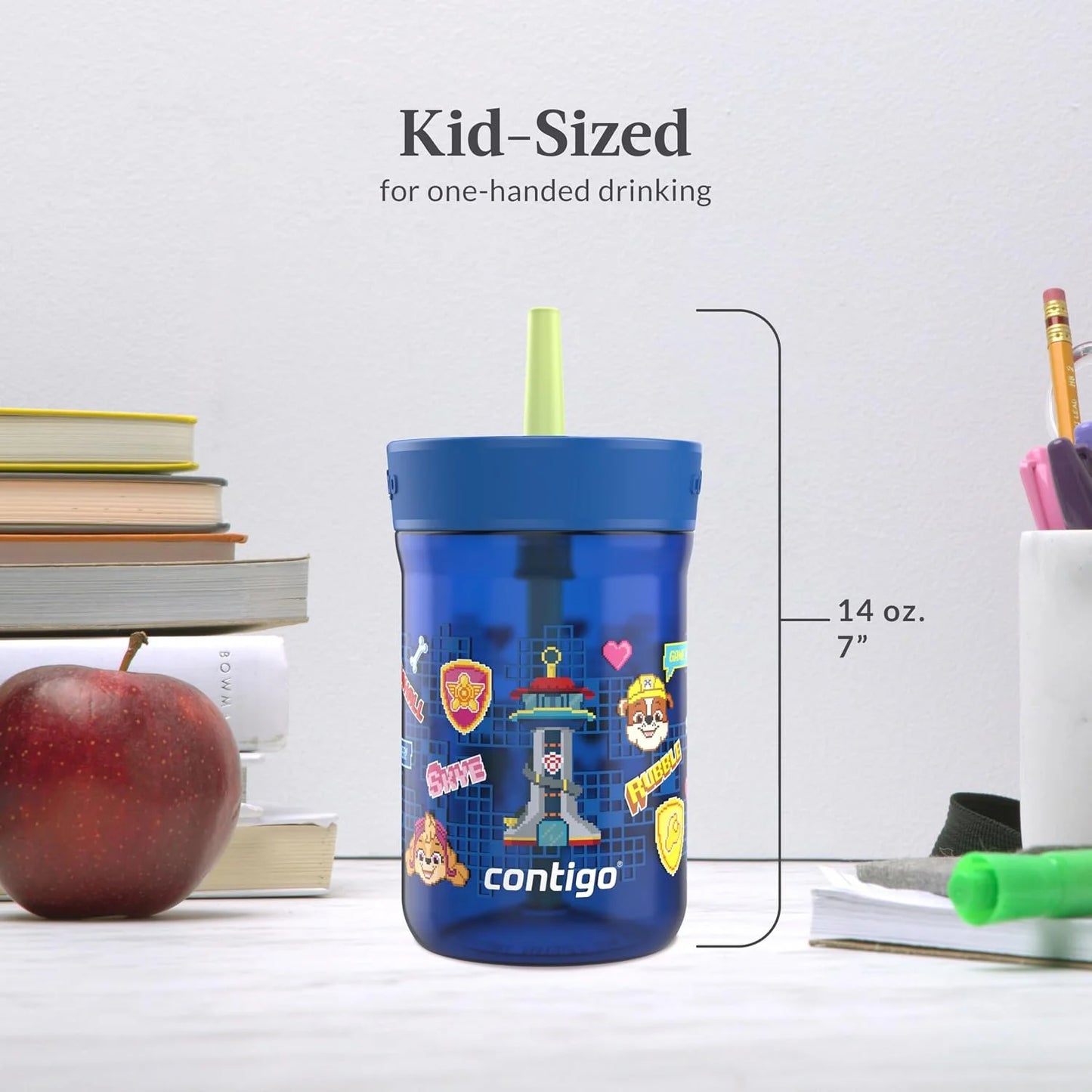 Contigo Kids’ Leighton Straw Tumbler with Spill-Proof Leak-Proof Lid 14oz Juniper/Blue Forest