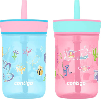 Contigo Kids’ Leighton Straw Tumbler with Spill-Proof Leak-Proof Lid 14oz Juniper/Blue Forest