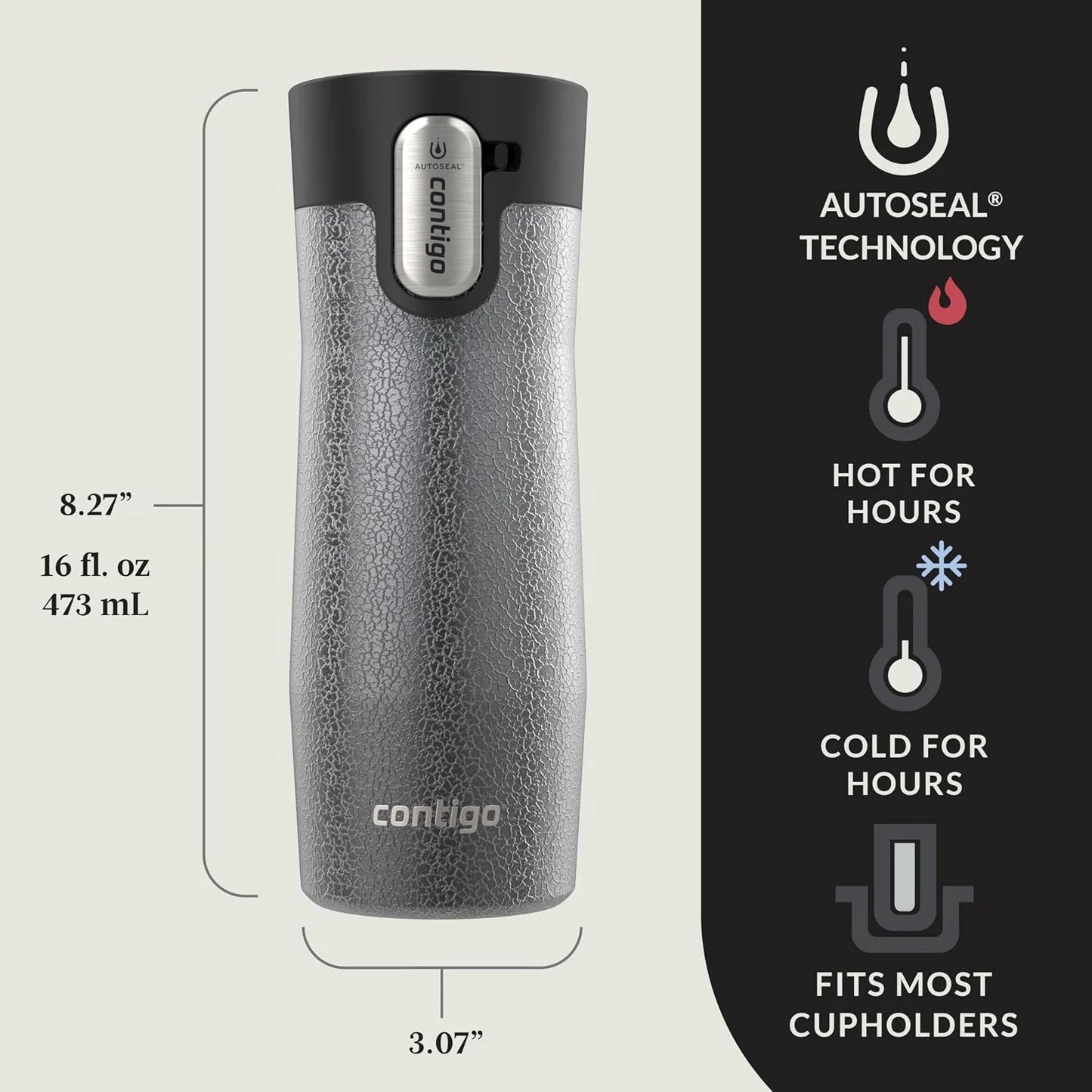 Contigo AUTOSEAL West Loop Vacuum-Insulated Stainless Steel Travel Mug with Easy-Clean Lid 24 oz Crystal Agave