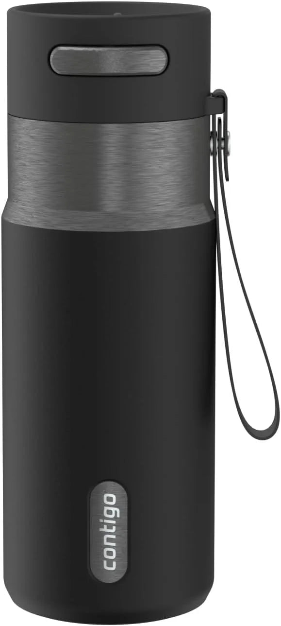 Contigo AutoSeal 24 oz Stainless Steel Vacuum-Insulated Water Bottle with Leakproof Push-Button Spout & Lock, Carry Strap, BPA-Free & Lead-Free, Dishwasher Safe