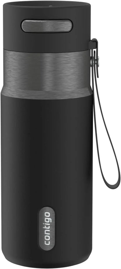 Contigo AutoSeal 24 oz Stainless Steel Vacuum-Insulated Water Bottle with Leakproof Push-Button Spout & Lock, Carry Strap, BPA-Free & Lead-Free, Dishwasher Safe