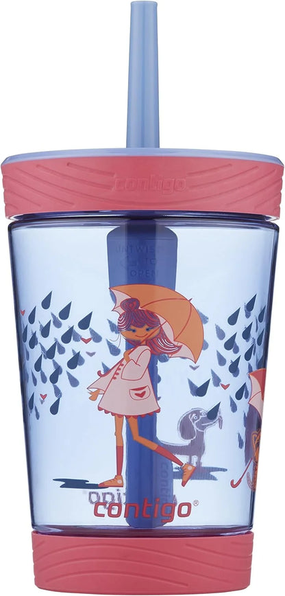 Contigo Kids’ Leighton Straw Tumbler with Spill-Proof Leak-Proof Lid 14oz Juniper/Blue Forest