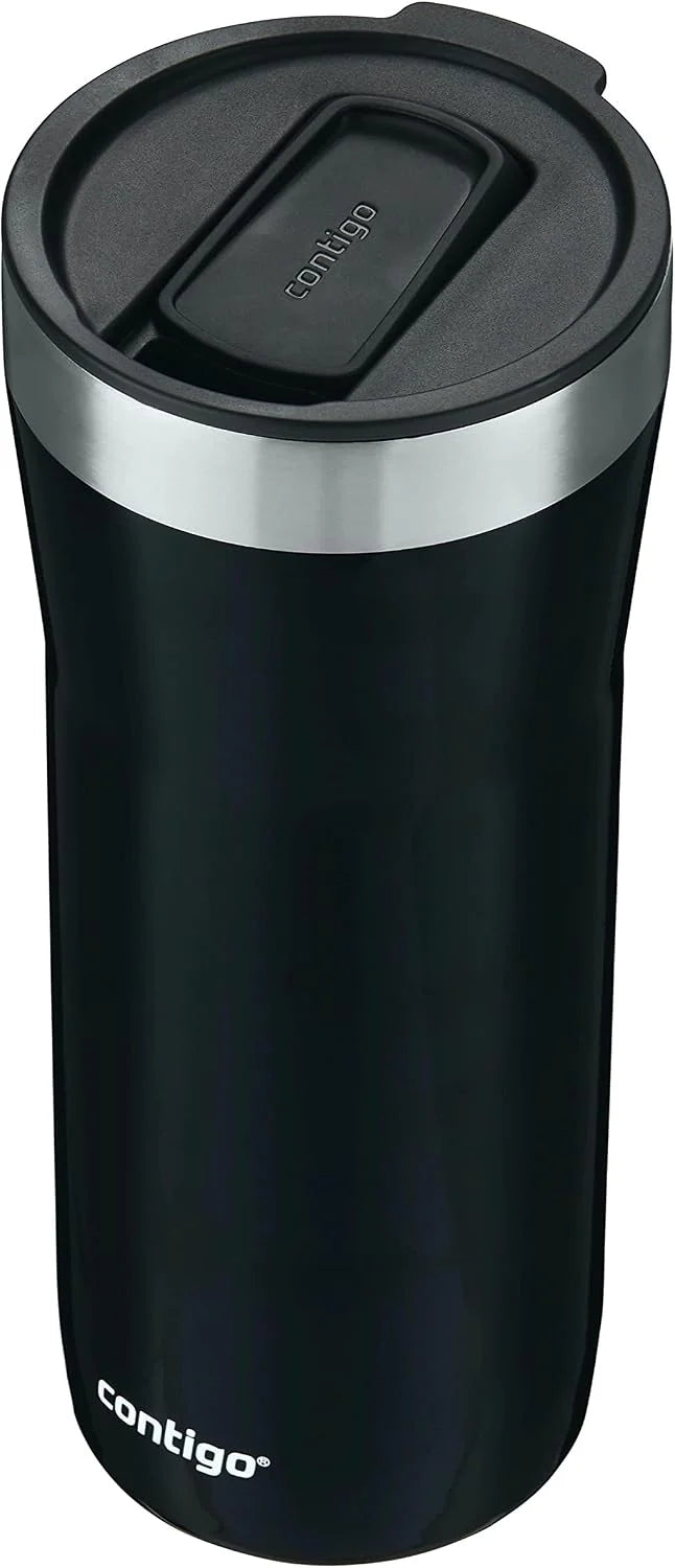 Contigo Streeterville Stainless Steel Vacuum-Insulated Tumbler with Straw and Splash-Proof Slider Lid, Keeps Drinks Hot up to 8hrs or Cold for 24hrs, Great for Travel/Work/School, 24oz Blue Corn