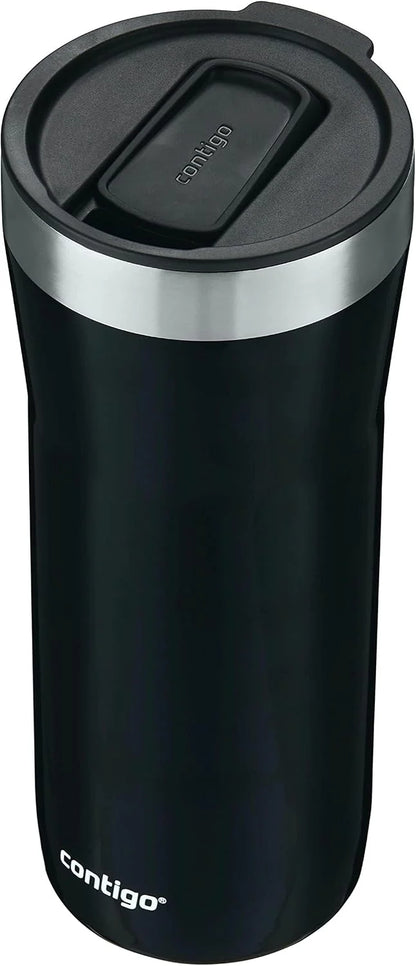 Contigo Streeterville Stainless Steel Vacuum-Insulated Tumbler with Straw and Splash-Proof Slider Lid, Keeps Drinks Hot up to 8hrs or Cold for 24hrs, Great for Travel/Work/School, 24oz Blue Corn